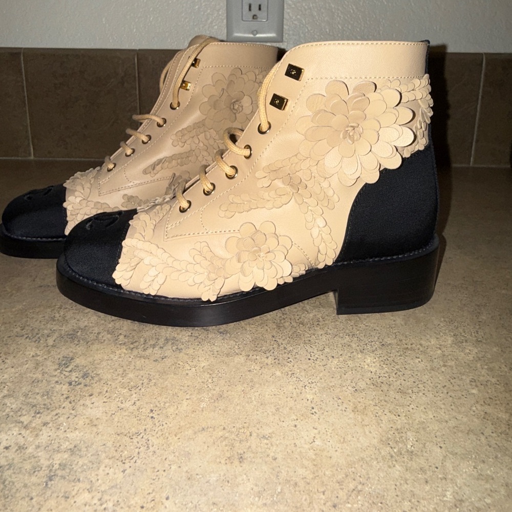 CHANEL Women’s CC Leather Combat Boots